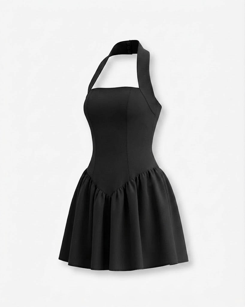 Women’s Halter Neck Fit-and-Flare Mini Dress – Elegant Occasion Style for Chic Evenings