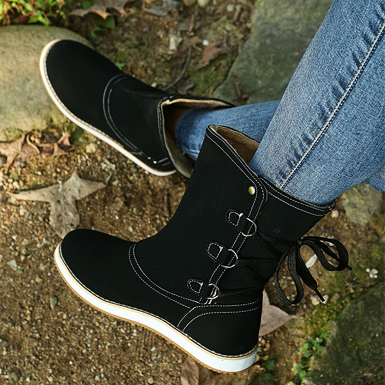 Women's Suede-Look Platform Lace-Up Chunky Chelsea Boots