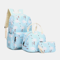 Women’s Three-Piece Flamingo Backpack Set – School Bag with Lunch Bag and Matching Pouch