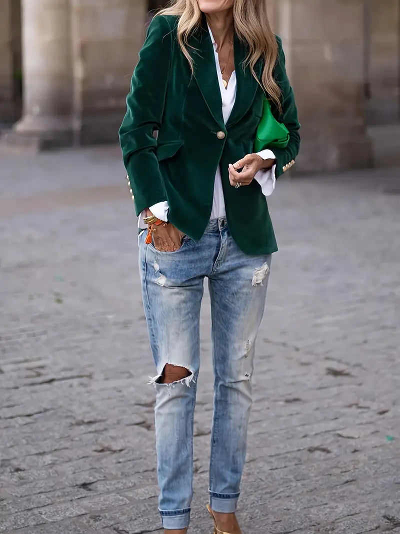 Women’s Tailored One-Button Blazer – Classic Office Jacket for Smart Casual and Occasion Wear
