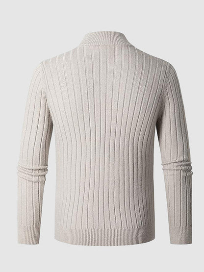 Men’s Ribbed Quarter-Zip Sweater – Slim Stand-Collar Knit for Smart Casual Wear