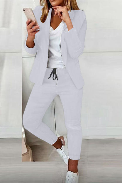 Women’s Two-Piece Set – Blazer with Drawstring Trousers