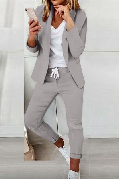 Women’s Two-Piece Set – Blazer with Drawstring Trousers