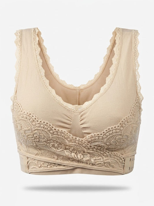 Women’s Wireless Lace Support Bra – Wide-Strap Longline Style for Everyday Comfort