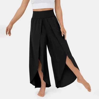 Women’s High-Waist Split-Leg Yoga Trousers – Flowing Wide-Leg Active Style
