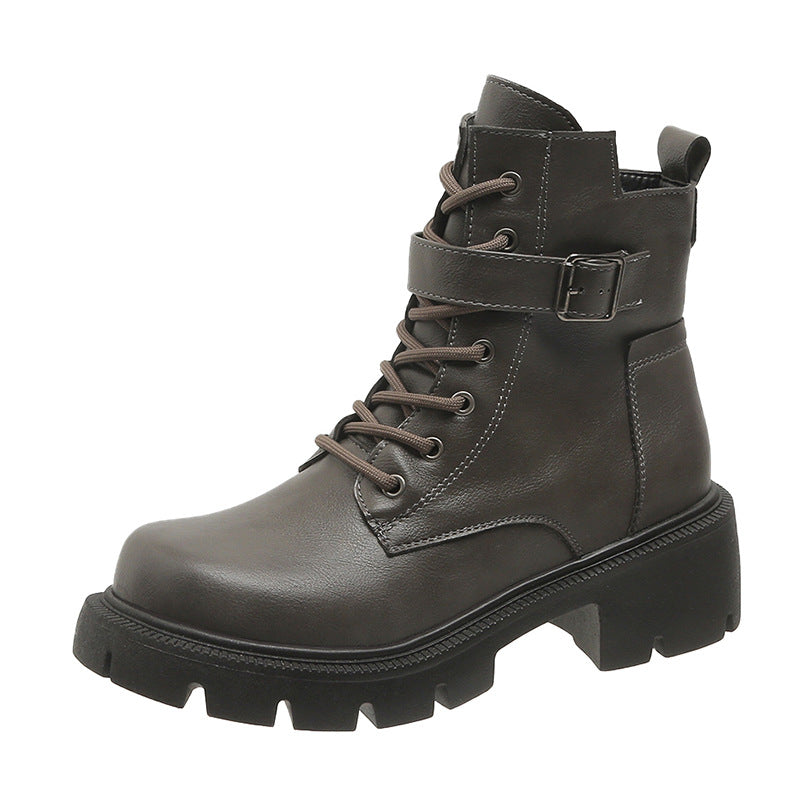 Women's Side Zip Buckle Round-Toe Chunky Chelsea Boots
