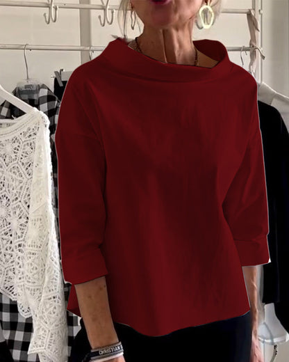 Women’s Wide-Neck Cotton Blouse – Relaxed Three-Quarter Sleeve Top for Polished Everyday Wear