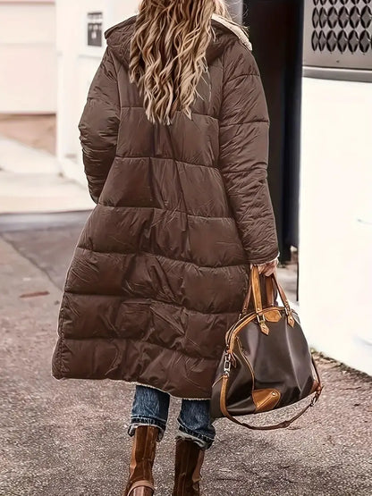 Women’s Reversible Sherpa Fleece Puffer Coat – Warm Hooded Longline Winter Layer