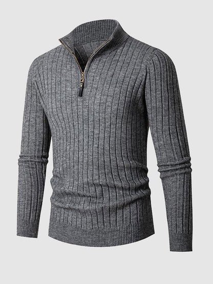 Men’s Ribbed Quarter-Zip Sweater – Slim Stand-Collar Knit for Smart Casual Wear