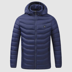 Unisex USB Heated Puffer Jacket – Hooded Quilted Winter Layer with Four Heating Zones