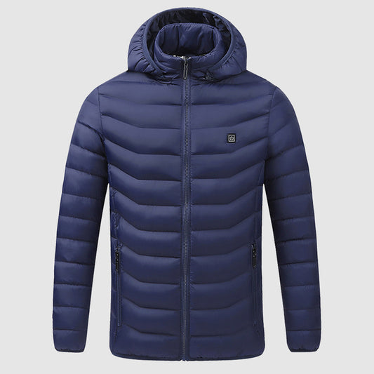 Unisex USB Heated Puffer Jacket – Hooded Quilted Winter Layer with Four Heating Zones