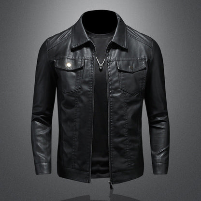 Men’s Vintage Leather Trucker Jacket – Structured Zip-Front Layer for Everyday Smart-Casual Wear
