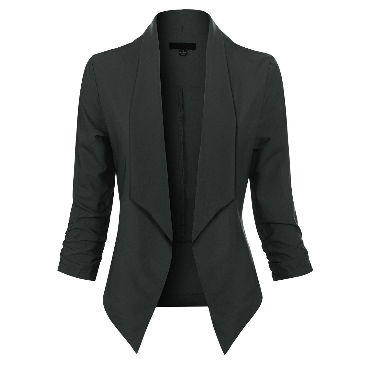 Women’s Open-Front Blazer – Ruched-Sleeve Smart Layer for Office and Occasion Wear