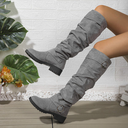 Women's Suede-Look Buckle Knee-High Boots