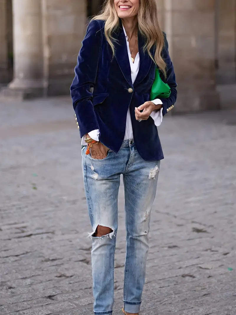 Women’s Tailored One-Button Blazer – Classic Office Jacket for Smart Casual and Occasion Wear