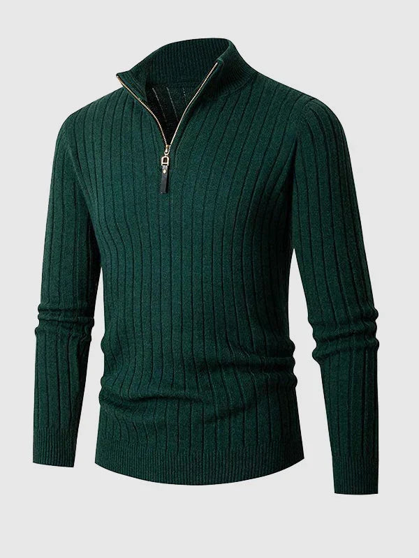 Men’s Ribbed Quarter-Zip Sweater – Slim Stand-Collar Knit for Smart Casual Wear