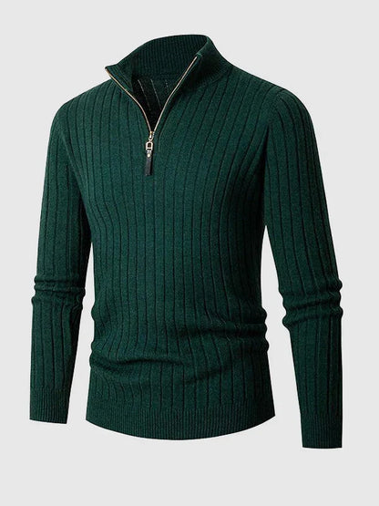 Men’s Ribbed Quarter-Zip Sweater – Slim Stand-Collar Knit for Smart Casual Wear