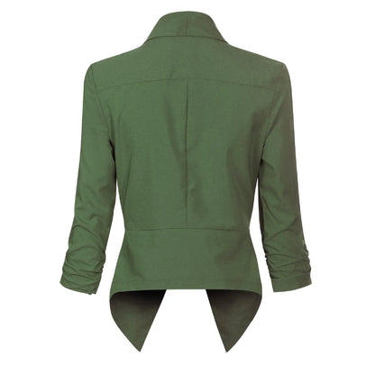 Women’s Open-Front Blazer – Ruched-Sleeve Smart Layer for Office and Occasion Wear