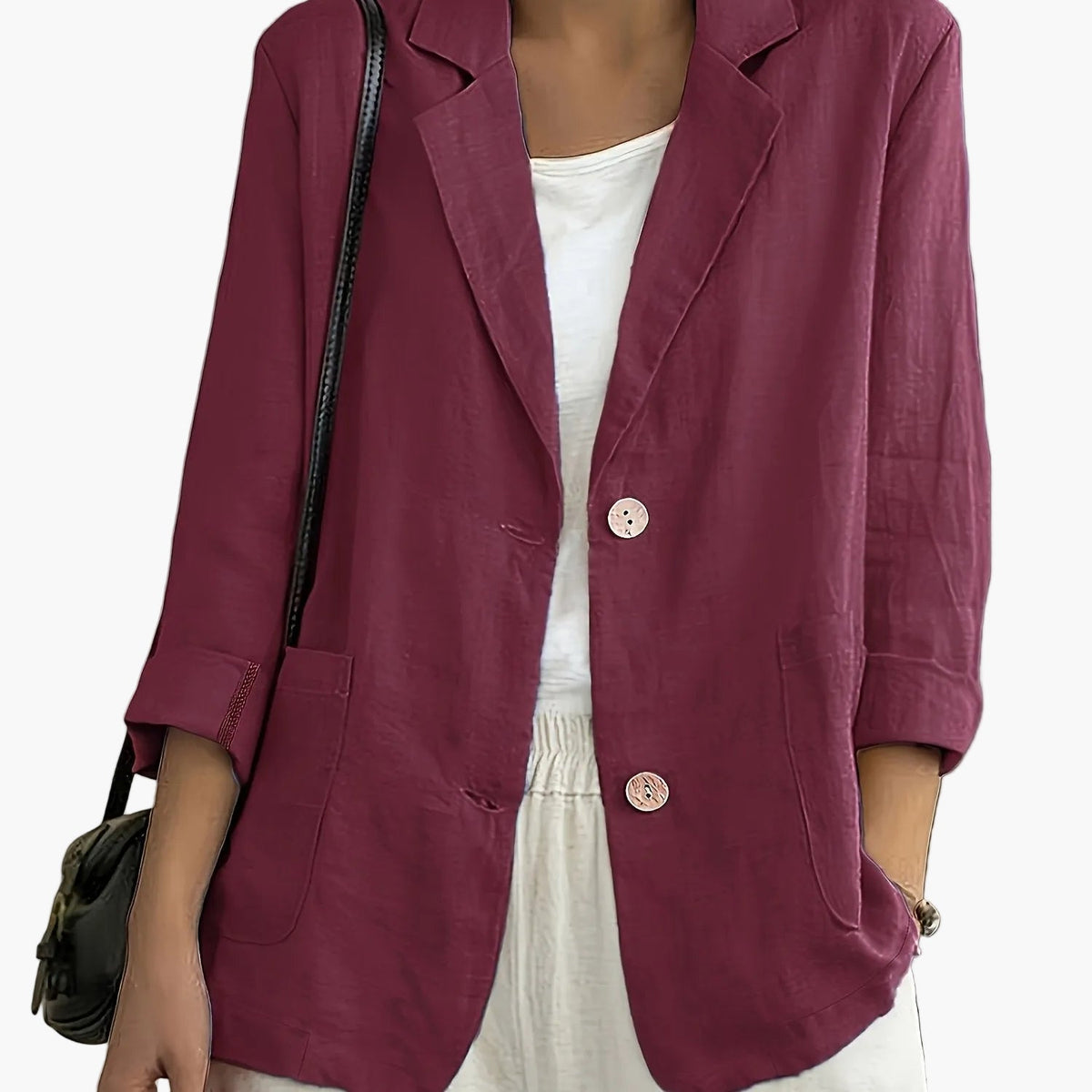 Women’s Relaxed Blazer – Two-Button Front with Roll-Up Sleeves