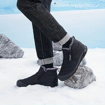 Men’s Fur-Lined Quilted Winter Boots – Warm Side-Zip Non-Slip Outdoor Shoes for Everyday Cold-Weather Wear