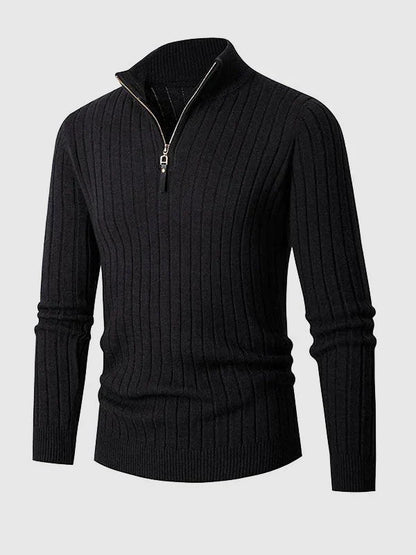 Men’s Ribbed Quarter-Zip Sweater – Slim Stand-Collar Knit for Smart Casual Wear
