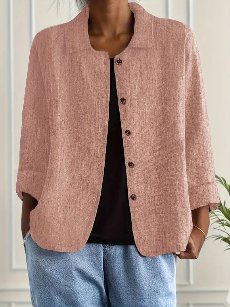 Women’s Lightweight Cardigan – Shirt Collar with Button-Through Front