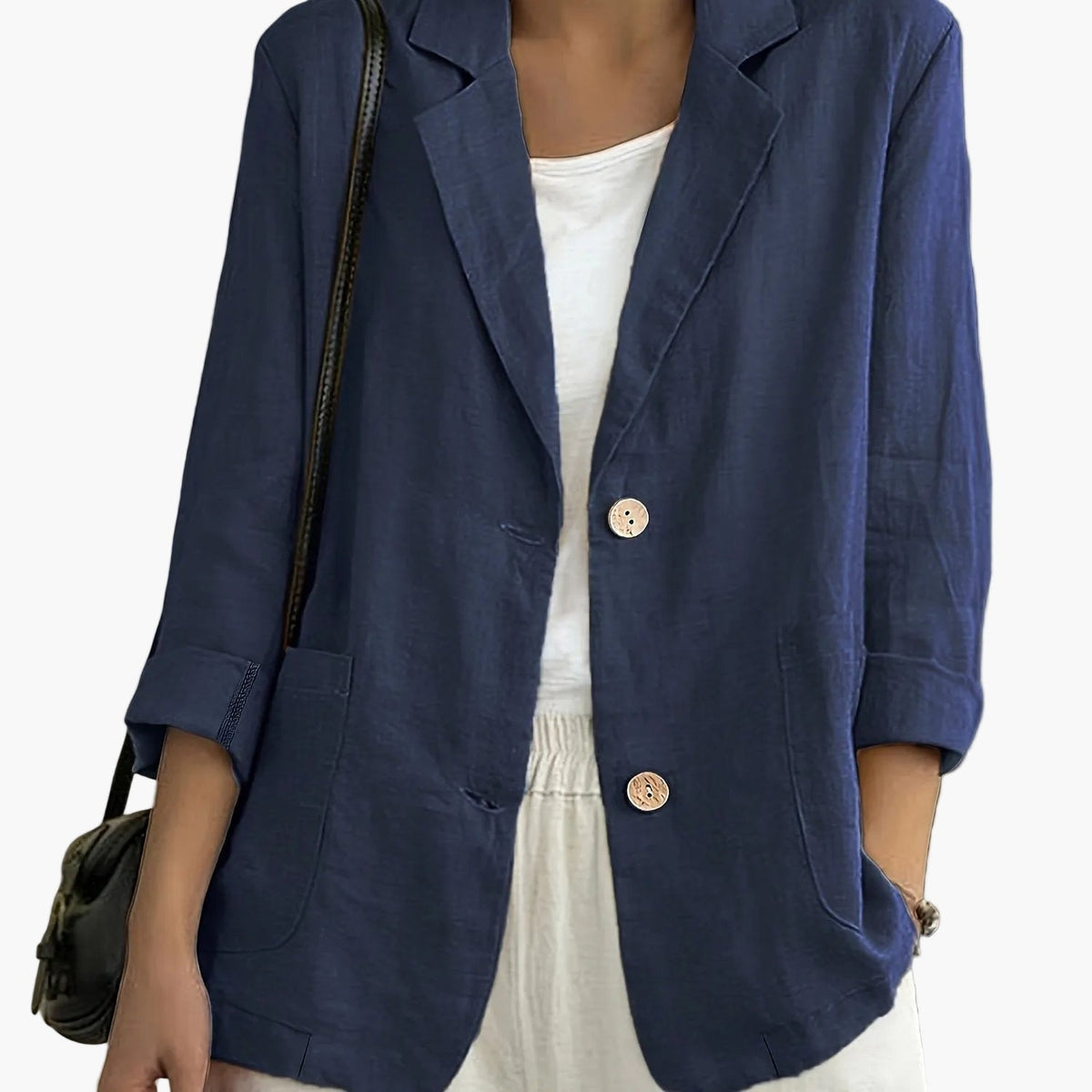 Women’s Relaxed Blazer – Two-Button Front with Roll-Up Sleeves