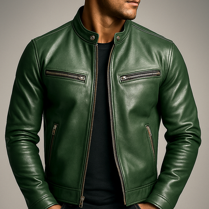 Men’s Vintage Racing Jacket – Stand Collar with Four Zip Pockets
