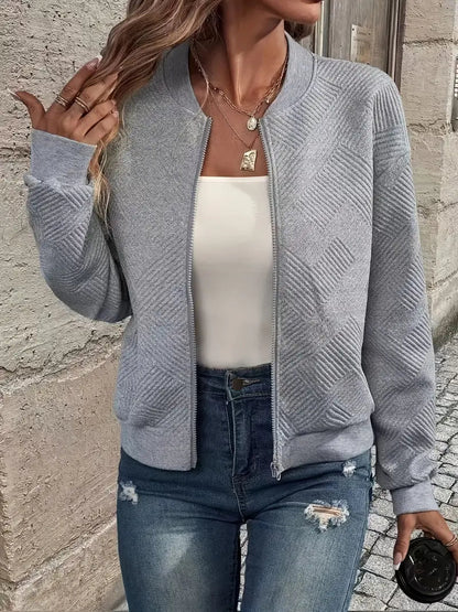 Women’s Textured Zip-Up Cardigan – Relaxed Knit Layer for Everyday and Travel Wear