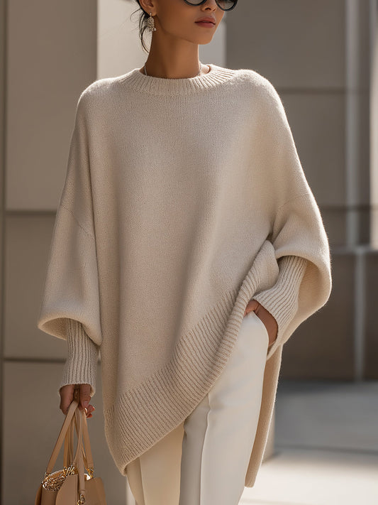 Women’s Oversized Jumper – Asymmetric Hem with Ribbed Cuffs