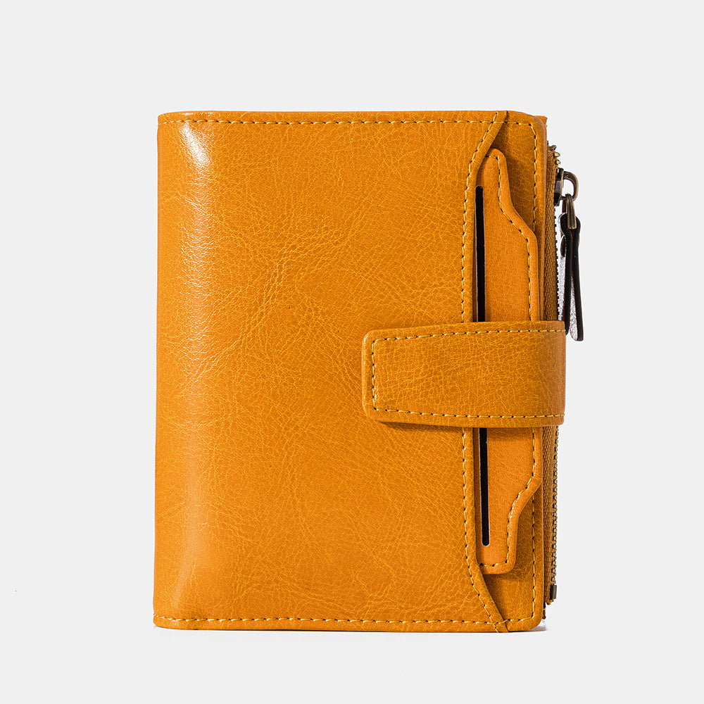Women’s Genuine Leather RFID Wallet – Compact Zip Wallet with Multi-Card Storage and Coin Pocket