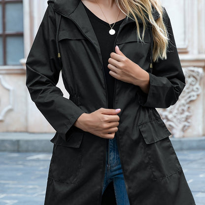 Women’s Lightweight Hooded Parka Jacket – Relaxed Drawstring Layer for Cooler Seasons