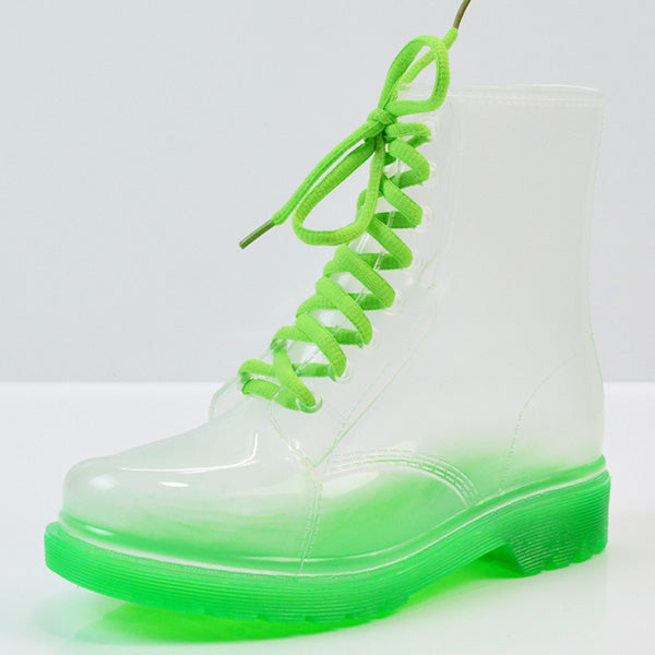 Women’s Transparent Lace-Up Rain Boots – Waterproof PVC Ankle Boots with Non-Slip Sole
