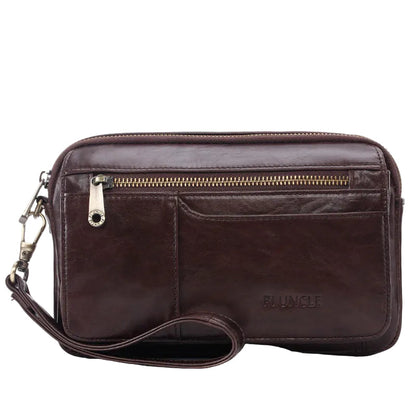 Men’s Genuine Leather Clutch Bag – Spacious Zip-Around Wristlet with Organised Storage Pockets