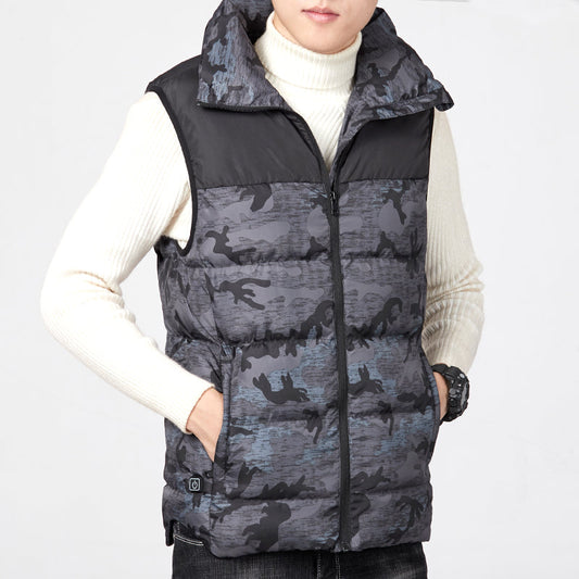 Men’s USB Heated Puffer Vest – Padded High-Collar Gilet with Adjustable Heating Levels