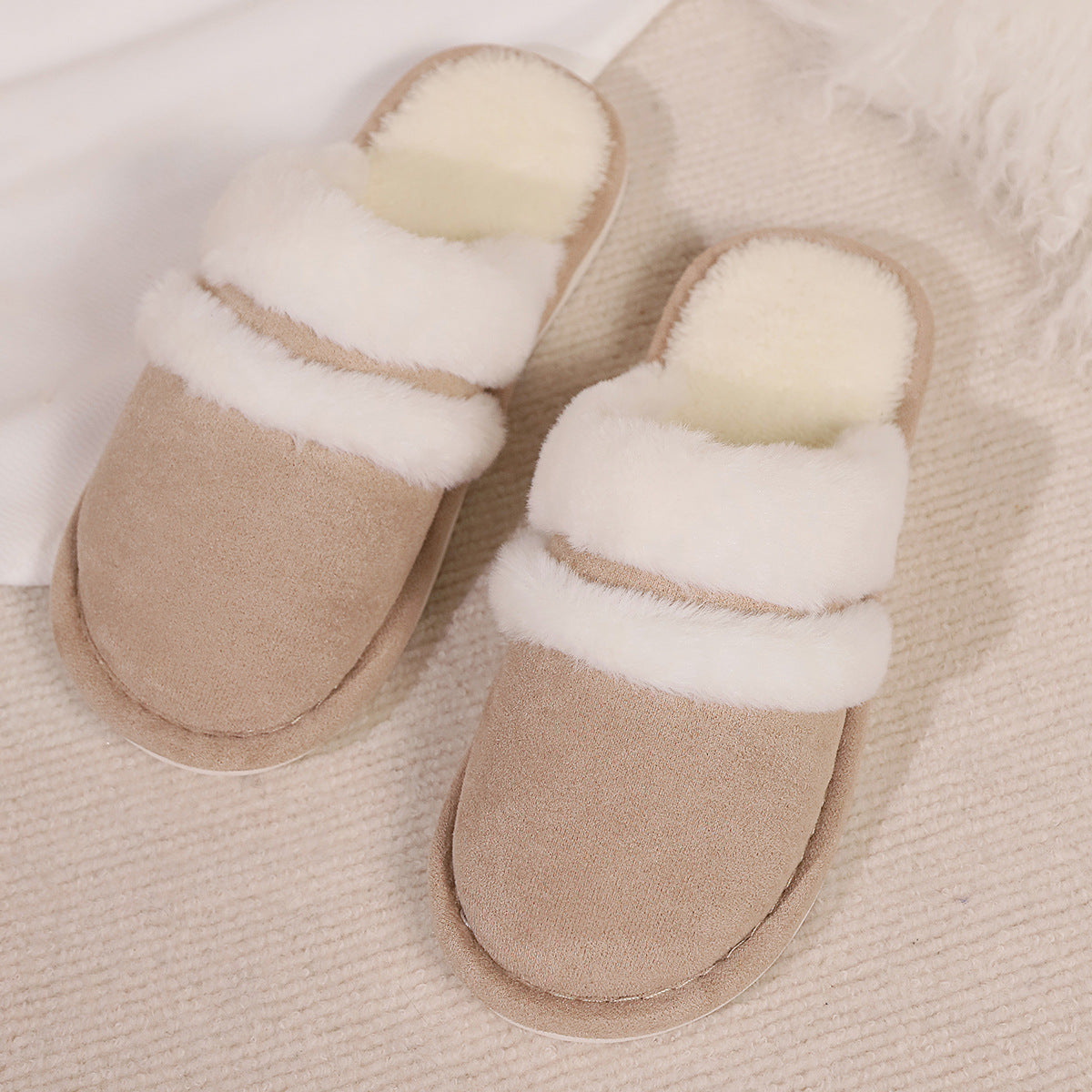 Women's Faux Fur Lined Thick-Sole Platform Clog Slippers - Beige