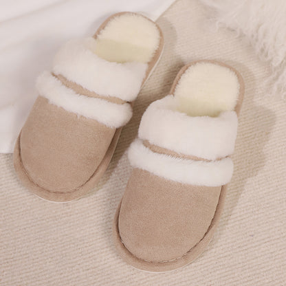 Women's Faux Fur Lined Thick-Sole Platform Clog Slippers - Beige
