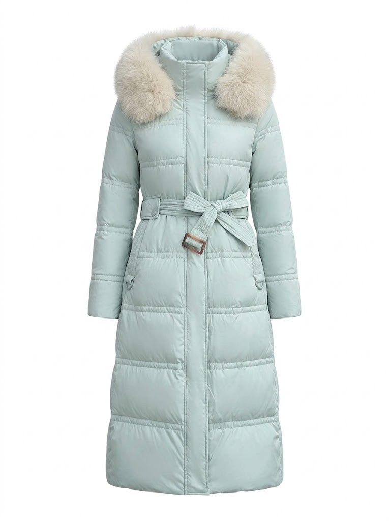 Women’s Longline Quilted Puffer Coat – Faux-Fur Hooded Winter Outerwear with Insulated Full-Coverage Design