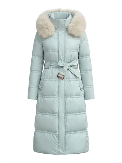 Women’s Longline Quilted Puffer Coat – Faux-Fur Hooded Winter Outerwear with Insulated Full-Coverage Design