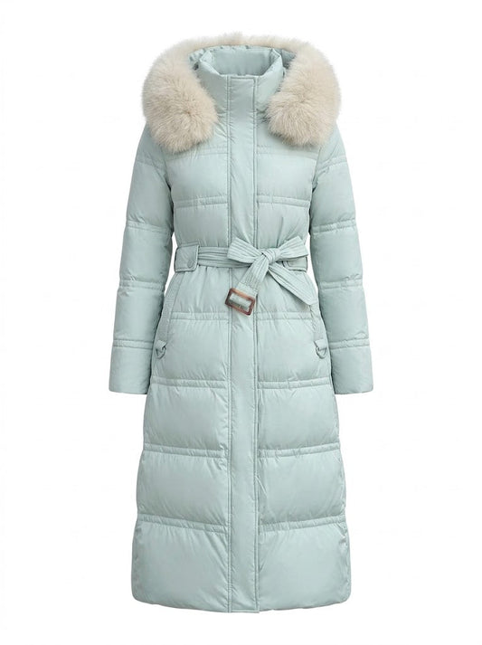 Women’s Longline Quilted Puffer Coat – Faux-Fur Hooded Winter Outerwear with Insulated Full-Coverage Design