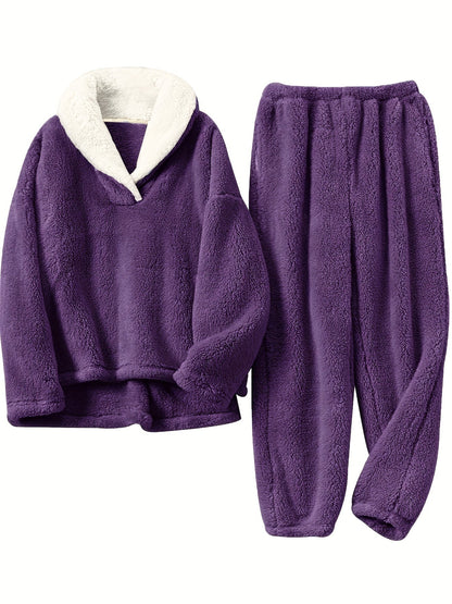 Women’s Lounge Set – Shawl Collar Top with Elasticated Waist