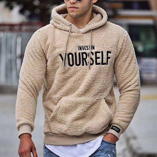 Men’s Sherpa Fleece Graphic Hoodie – Warm Pullover Sweatshirt for Cold-Weather Casual Wear