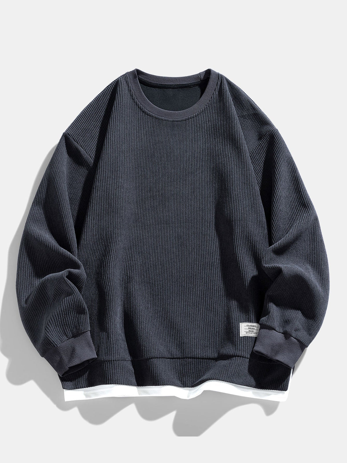 Men’s Layered-Hem Corduroy Sweatshirt – Relaxed Crew Neck Casualwear for Cooler Days