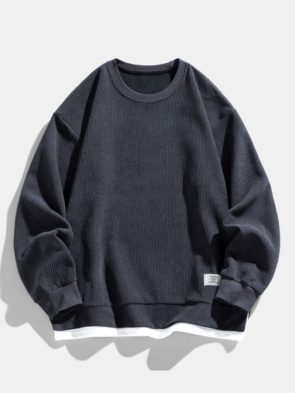 Men’s Layered-Hem Corduroy Sweatshirt – Relaxed Crew Neck Casualwear for Cooler Days