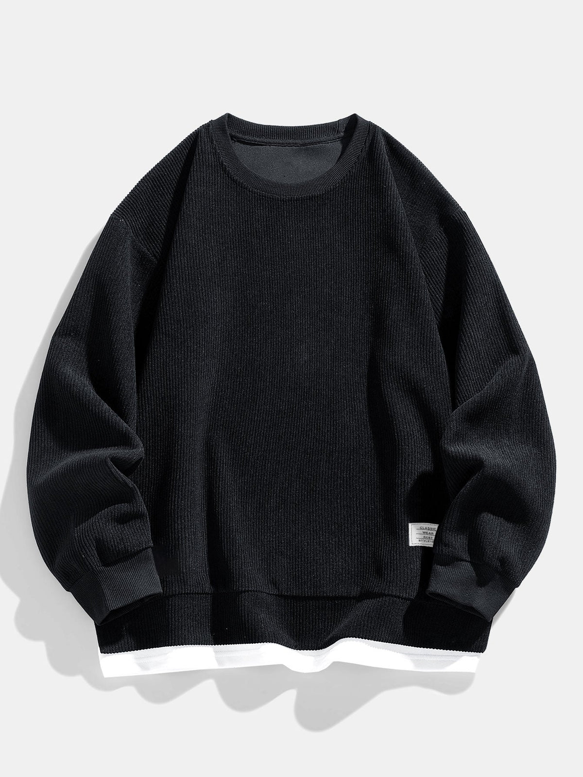 Men’s Layered-Hem Corduroy Sweatshirt – Relaxed Crew Neck Casualwear for Cooler Days