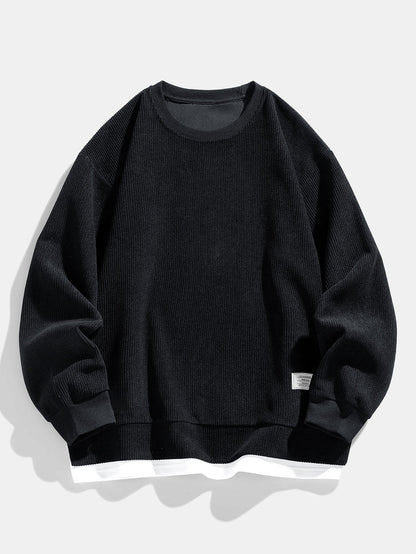 Men’s Layered-Hem Corduroy Sweatshirt – Relaxed Crew Neck Casualwear for Cooler Days