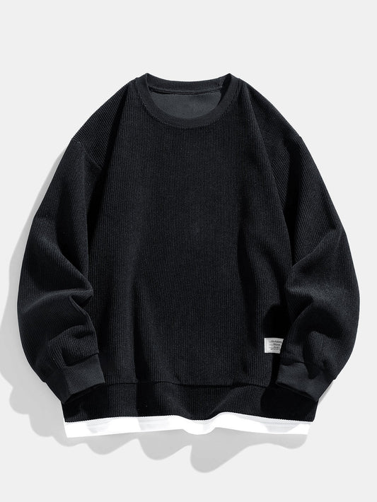 Men’s Layered-Hem Corduroy Sweatshirt – Relaxed Crew Neck Casualwear for Cooler Days