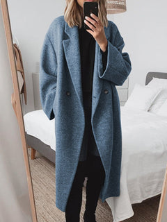 Women’s Oversized Wool-Blend Overcoat – Longline Double-Breasted Winter Layer with Wide Lapels for Refined Everyday Styling