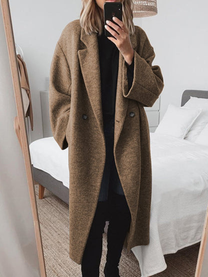 Women’s Oversized Wool-Blend Overcoat – Longline Double-Breasted Winter Layer with Wide Lapels for Refined Everyday Styling