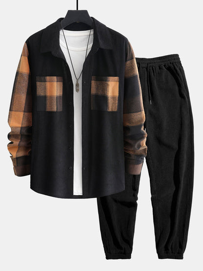Men’s Corduroy Co-Ord with Overshirt and Joggers – Relaxed Printed Casual Set